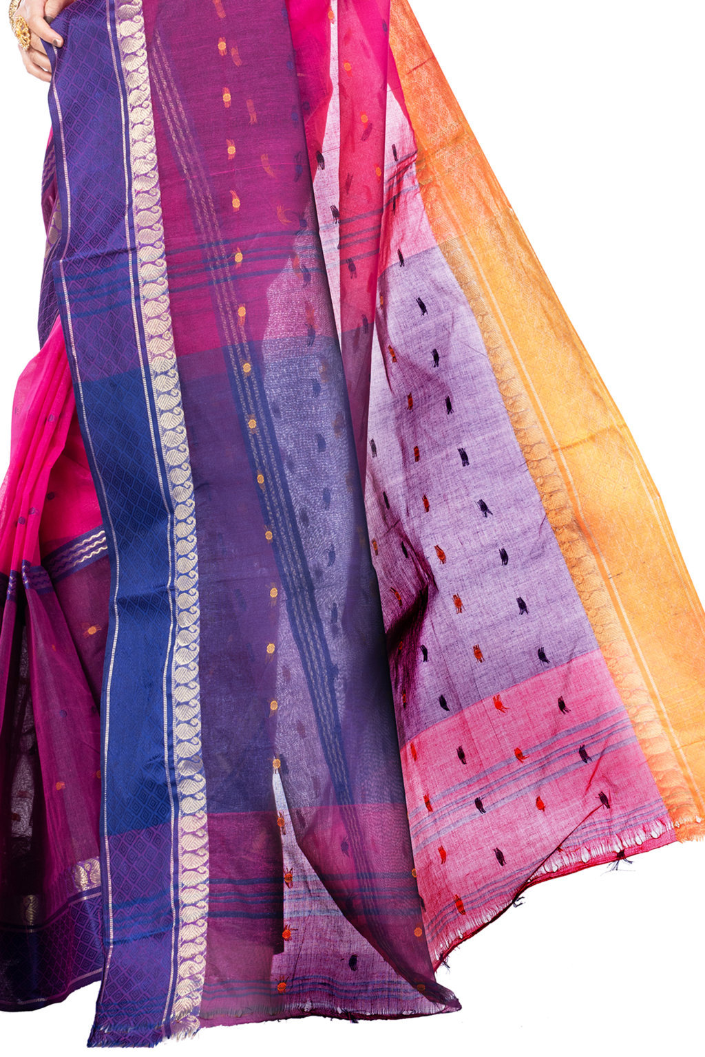 Pink Pure Cotton Ganga Jamuna_Buti Tant Saree (647)